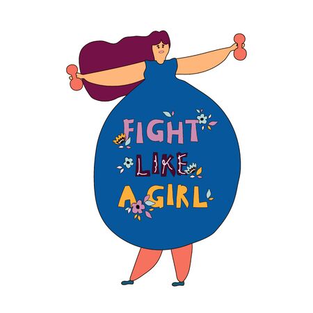 Fight like a girl with stylized inscriptions, typography in Scandinavian style, floral frame. Ironic saying, message, phrase print on t-shirt, postcard, phone case design.の写真素材