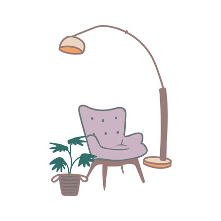 Freehand drawing showing furniture, home interior. Sit at home, safe at homeのイラスト素材