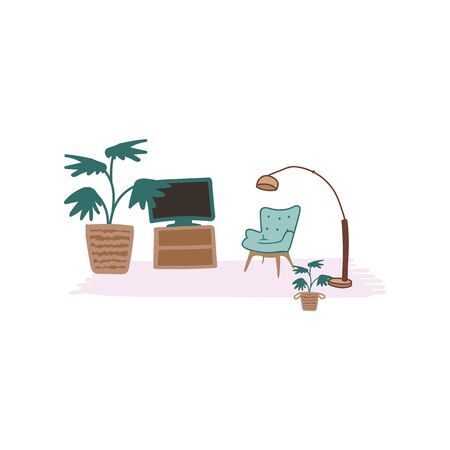 Freehand drawing showing furniture, home interior. Sit at home, safe at homeのイラスト素材