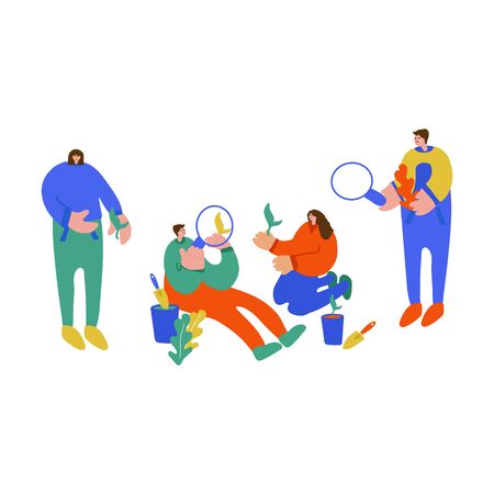 Illustration of a family teaching children. Freehand drawing illustrating the process of learning crop production. The family draws, father, mother and son spend time together, teach their sonのイラスト素材