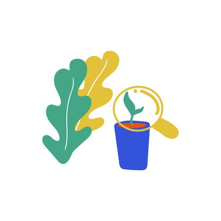 Illustration of a garden, shovel, plants, flowers. Vector minimal illustration in scandinavian style. Demonstration of things for planting plantsのイラスト素材