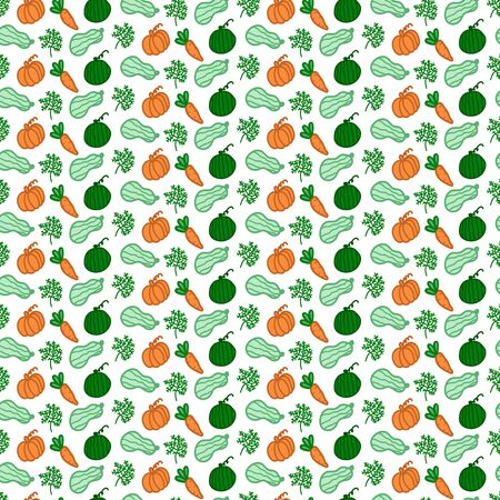 Food background, vegetables and greens. The texture of vegan food is drawn by hand. Zucchini, pumpkin, carrots, watermelon and greens in the form of vegetables in the photoのイラスト素材