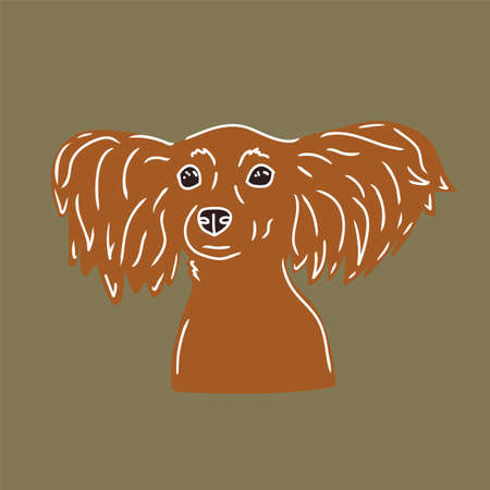 Hand-drawn illustration of a dog. Papillon portrait made in a pleasant green color scheme, inspired by African motifs. Pets are drawn to the background of a textile or panel. Beautiful and cute animalsのイラスト素材