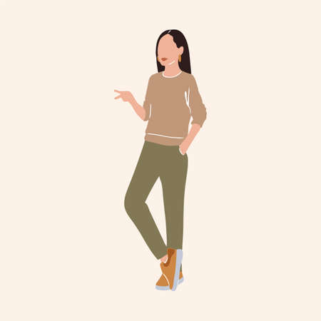 Illustration of a girl drawn by hand in a fashionable style. Woman clothing, fashion clothing. The portrait is made in a pleasant green color scheme, inspired by African motifs. Fashion girls are drawn to the background of a textile or panel. Beautiful and cute animals. Vector illustrationのイラスト素材