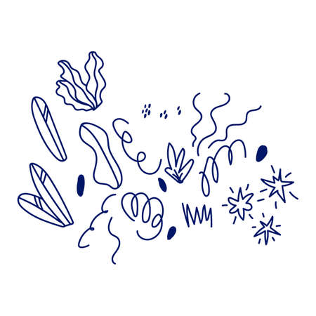 Hand drawn squiggles, leaves, waves, set for your illustration. A set of characters drawn by hand. Vector illustrationのイラスト素材