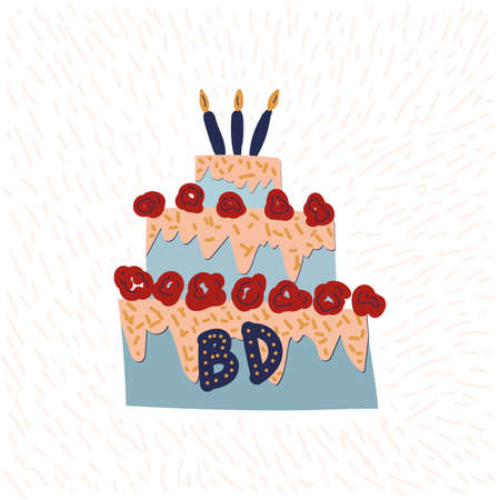 Illustration of a cake with the inscription happy birthday. A picture of the cake and the...