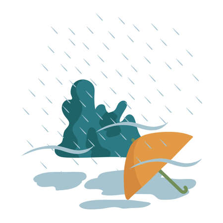 Illustration of a yellow umbrella in the rain. The image shows a weather phenomenon with an umbrella. The illustration shows a weather phenomenon. Vector illustrationのイラスト素材
