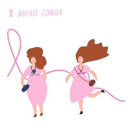 Illustration of fight against breast cancer. Hand with a pink ribbon. The world day against breast cancer. Womens motivation and support. Vector illustrationのイラスト素材