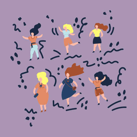 The concept of body positivity all bodies are good bodies. Vector illustration a group of plus size...