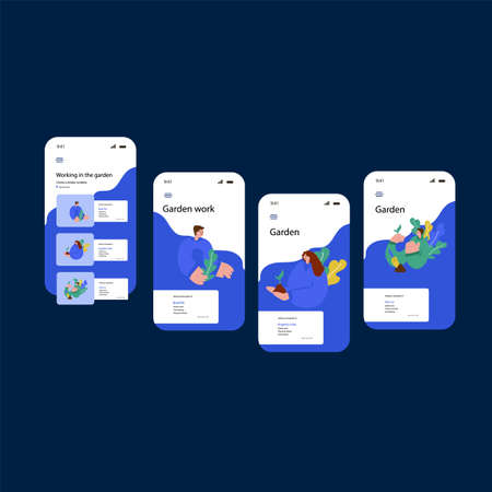 Template for the app. Illustration of several landing pages of the app with a bright design.のイラスト素材
