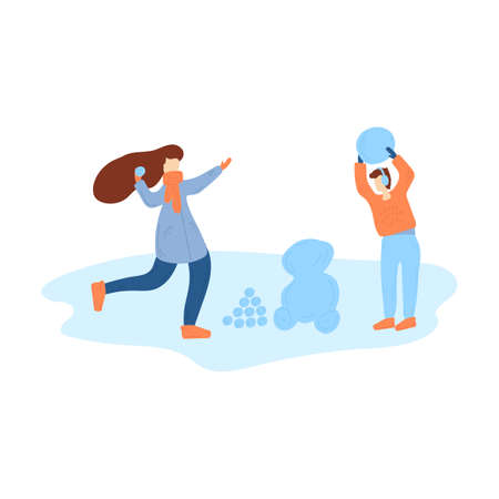 Adults and children are dressed in winter clothing for snowboarding and skiing. Men's and women's cartoon skiing and snowboarding and walking. Winter games on the street, mountain sports. Vector illustration in flat style. walking in winter, playing with children on winter holidays. Vector illustrationのイラスト素材