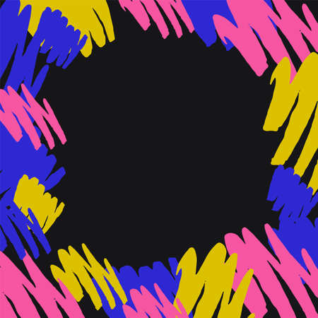 Square maps with abstract hand-painted texture. Maps with a black background and colored texture strokes. Greeting card templates or social media backgroundsのイラスト素材
