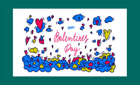 A Doodle-style banner about Love. The illustration is made by hand with the inscription happy Valentine's day. The illustration is perfect for Greeting cards, banners, invitations, cards for a Declaration of love. Vector illustrationのイラスト素材