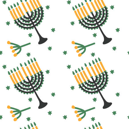 Hanukkah vector pattern, hand-drawn illustration of the holiday of candles.  New year 2021. Vector illustrationのイラスト素材