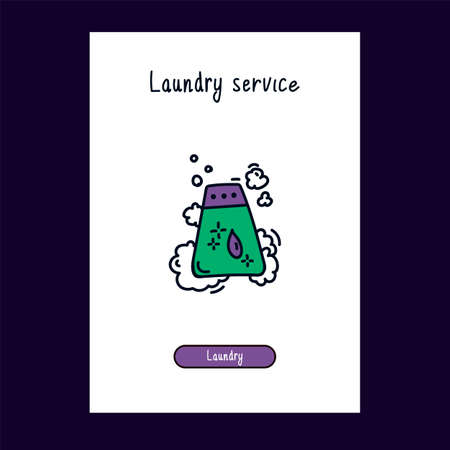 Cartoon icon of washing powder for the Laundry room. Icon for the Laundry room in the style of Doodle hand-drawn in color. Sample product card with Laundry room product. Doodle for Laundry room color icons. Vector illustrationのイラスト素材