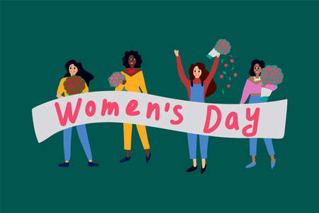 Womens day poster. Vector illustration with women with the banner Womens day. Fight for freedom,...