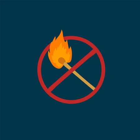 Safe match, no flame. Illustration of the match icon in the prohibition circle.のイラスト素材