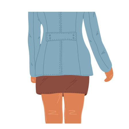 Man view from the back. The girl is standing alone, in a blue jacket. A character drawn by hand in the sketch style. A beautiful woman for social networking, or leaflets. Vector illustrationのイラスト素材
