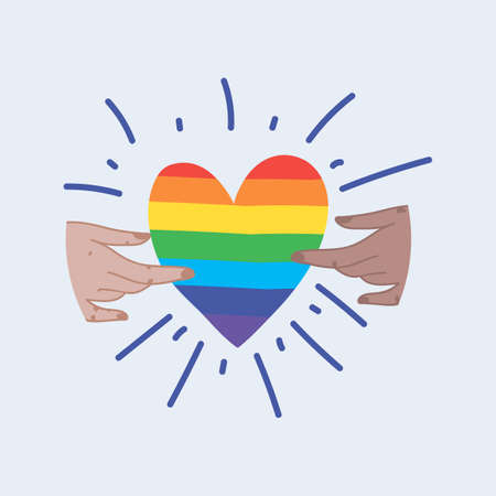 Heart Pride LGBT. Symbols in the colors of the rainbow hands with a heart. Gay Pride, lesbian, bisexual, and transgender month. Flat design clipart isolated in flat style for LGBT parade . Vector illustrationのイラスト素材