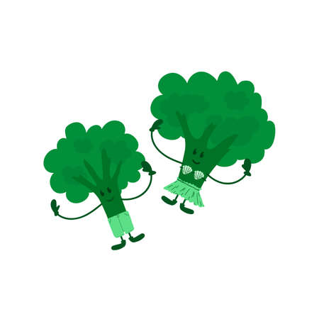 Cartoon broccoli. Baby green vegetable for your organic kitchen textiles.Healthy children's menu: Farm, Health, Food, Broccoli, Green, Vegetable, Botany, Diet. Trendy organic food. Hand-drawn in the flat style. Vector illustrationのイラスト素材