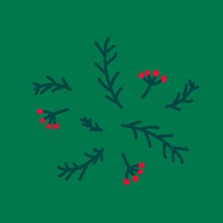 Christmas tree greeting card. Magic set of vector Christmas greenery. Linear style of illustrations...