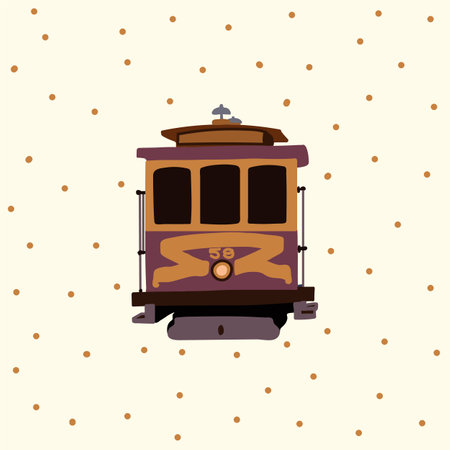 Retro tram poster. Vintage American Tramcar urban transport. Streetcar electric cars in the States postcard in the city. Transport poster for the United States, perfect for issuing a travel ticket. Perfect for transport flyers, travel guides, and travel tickets. Vector illustrationのイラスト素材