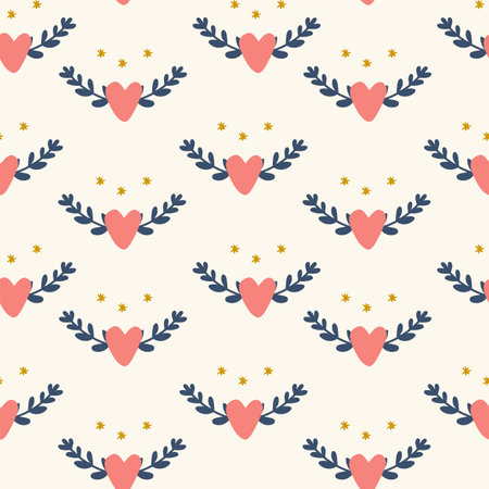 Fashionable children's Love pattern. Poster for children's textiles Heart and Foliage. Doodle cartoon pattern of Scandinavia. Vector illustrationのイラスト素材