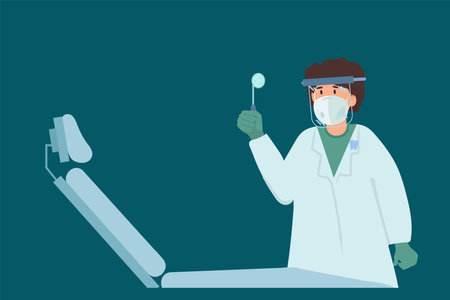 Doctor prepared Brushing your teeth. Drawn in a vector of a person with a dental instrument. The dentist's office. Vector illustrationのイラスト素材