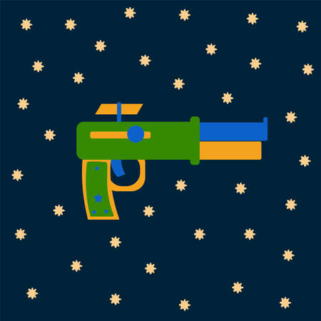 Postcard bright Blaster. Children's play gun for the poster. Space blaster for children's greeting cards. Vector illustrationのイラスト素材