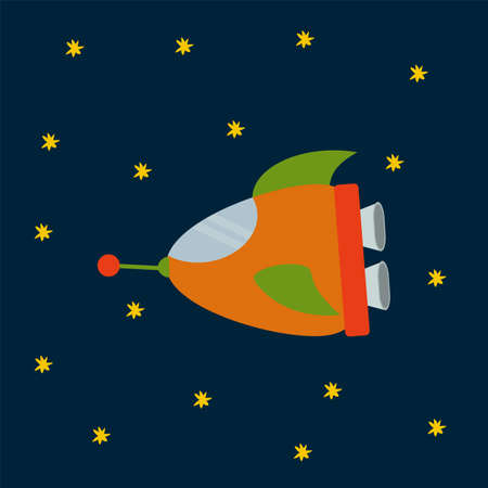 A rocket in the solar system. Vector space transport. Bright Shuttle, Rocket, Satellite for fashionable children's clothing. Vector illustrationのイラスト素材
