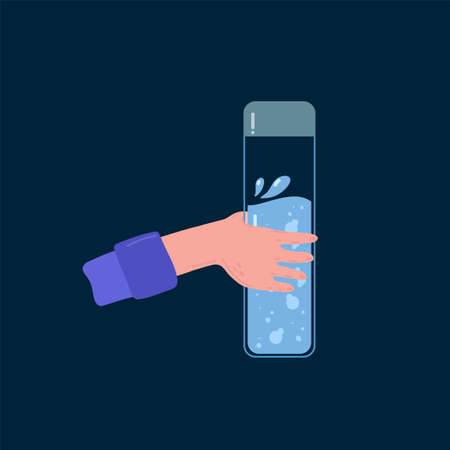 The hand of a man with a bottle of drinking water. The concept of people holding a glass water bottle. Vector illustration of a flat. Vector illustrationのイラスト素材
