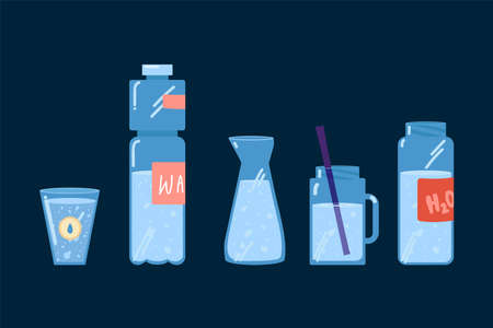 Drink more water, drinking water. The concept of water in a plastic bottle, glass mug and bottle....