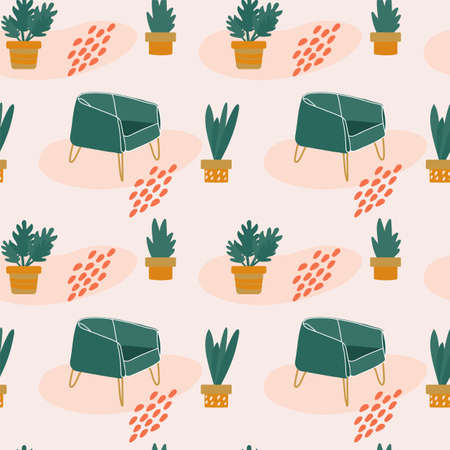 The pattern of the Scandinavian chairs. Vector doodle elements with furniture. For the textile pattern of childrens Scandinavian clothing. Vector illustrationのイラスト素材