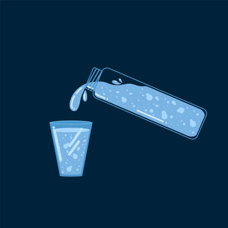 A bottle of water is poured into a glass. The concept of clean drinking water for quenching thirst. Vector illustration of a flat. Vector illustrationのイラスト素材