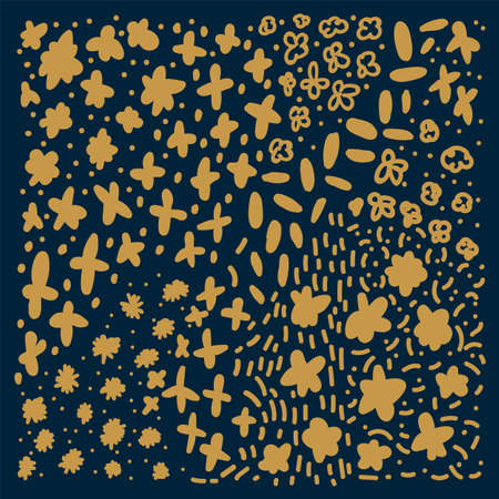 A pattern with golden dots and colors. Textile pattern with gold dots and flowers. Hand-drawn...
