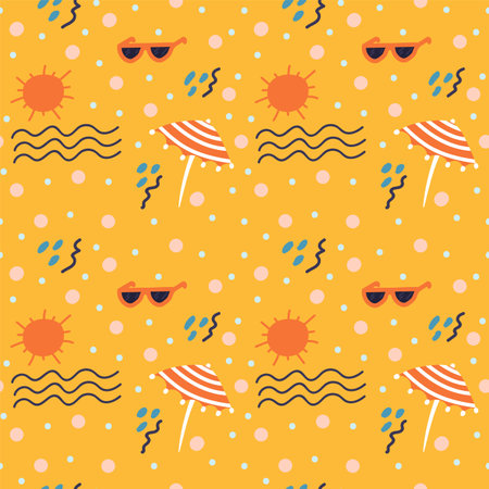 Beach background for travel. Cartoon summer pattern. The concept of relaxing on the beach with a...