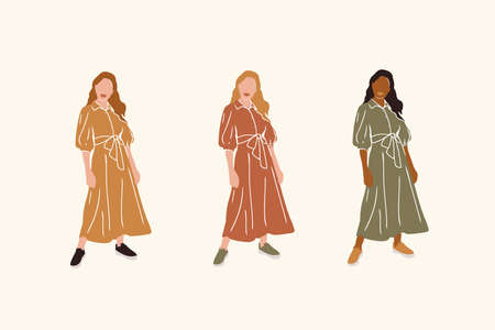 A collection of women of different races. The characters of the girls in summer clothes are different skin colors. Drawn in the vector International Women's Day. Vector illustrationのイラスト素材