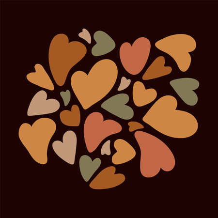 Background with gold, brown abstract hearts. Fashion background abstract blots for children's textiles. The dots in the form of hearts are golden-brown in color. Vector illustrationのイラスト素材