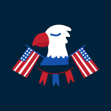 Happy US Independence Day. The national holiday is July 4. An eagle with the flags of America. A postcard drawn in the Doodle style. Vector illustrationのイラスト素材