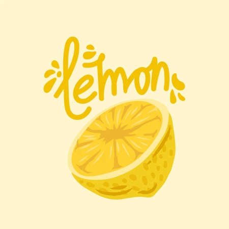 Citrus lemon poster. Vector illustration with the inscription lemon and fruit. A juicy piece of yellow fruit. Vector illustrationのイラスト素材