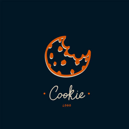 The template is a linear Logo with baking ingredients. Illustration of a cookie with chocolate chips. A beautiful Doodle icon for a bakery or pastry shop. Vector illustrationのイラスト素材
