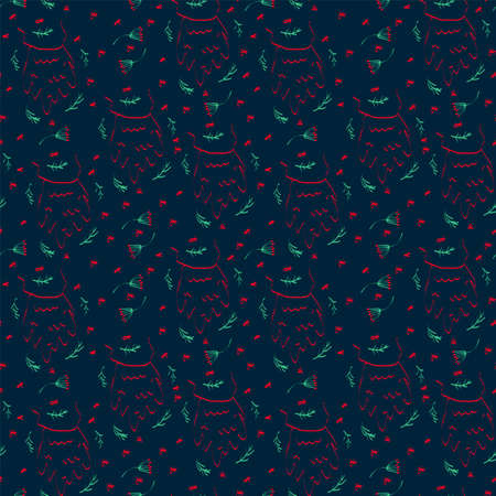Abstract New Years pattern with a beard. Modern Christmas pattern with new year symbols. Abstract...