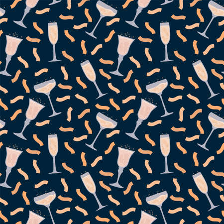 A pattern with sparkling wine glasses. Background with champagne in different glasses. The substrate for textiles with champagne in glasses. Vector illustrationのイラスト素材