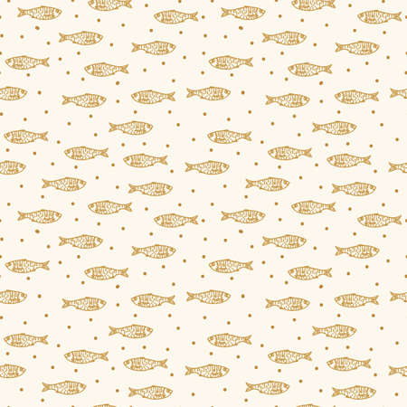 Goldfish pattern. Marine and river inhabitants for the background. Seafood doodle for textiles. Vector illustrationのイラスト素材