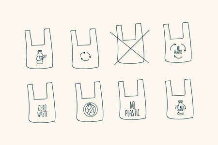 Icons in the set there is no plastic. Conceptual life without plastic, recycling, green color, zero...