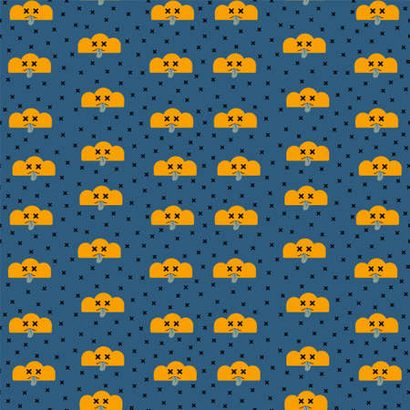 Abstract retro background with cartoon clouds. Pattern with cartoon characters. Vector background of textile stickers with retro elements. Vector illustrationの写真素材