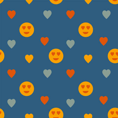 Abstract retro cartoon background. Illustrations of the smile and the heart of the 70s. Pattern for retro textile backing. Vector illustrationのイラスト素材