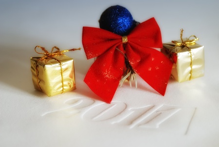 Gift boxes at christmas and new year on white paper card