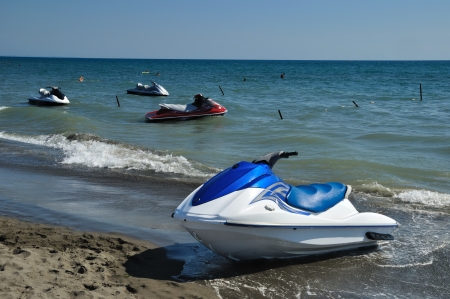 Jet ski on the sand at the beachの写真素材