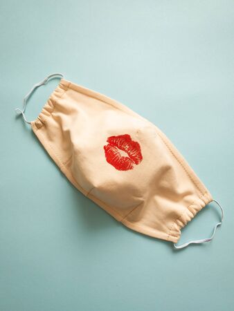 Protective medical mask with red lipsの写真素材